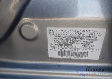 2023 Nissan Versa 1.6 Sv Xtronic Cvt from USA, damaged, VIN 3N1CN8EV4PL822656